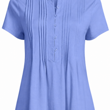 Light Blue Mandarin Collar Pintuck Top