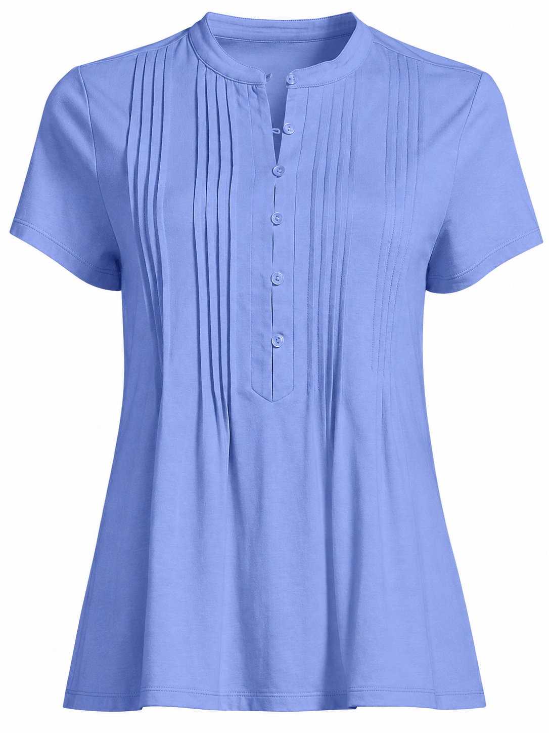 Light Blue Mandarin Collar Pintuck Top