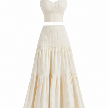 Cream Ribbed Knit Cami and Tiered Maxi Skirt Set