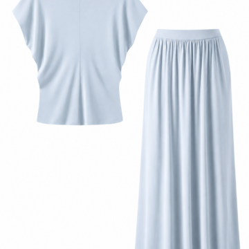 Light Blue Two-Piece Set with Dolman-Sleeve Top and Maxi Skirt