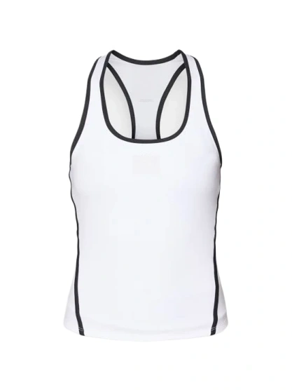 White Racerback Athletic Tank Top with Contrast Black Stitching