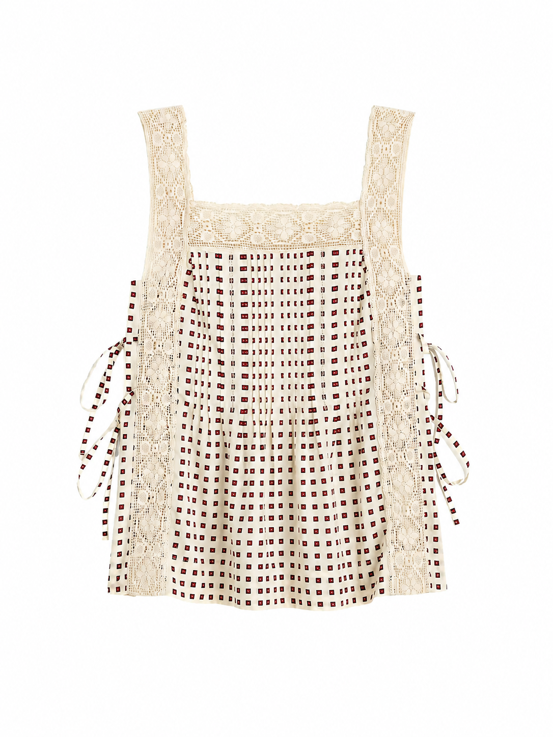 Cream Crochet Lace Checkered Sleeveless Top with Side Ties