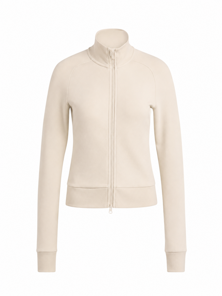Light Beige Cream Slim Fit Full-Zip Track Jacket