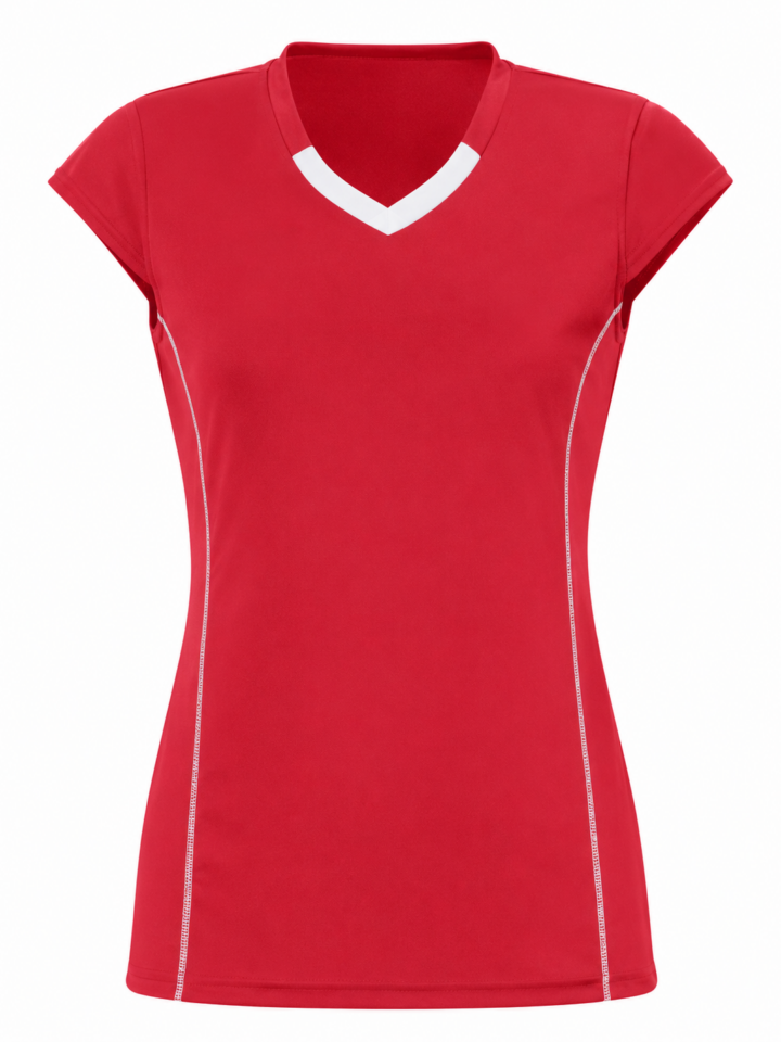 Red V-Neck Activewear Top with White Trim and Cap Sleeves