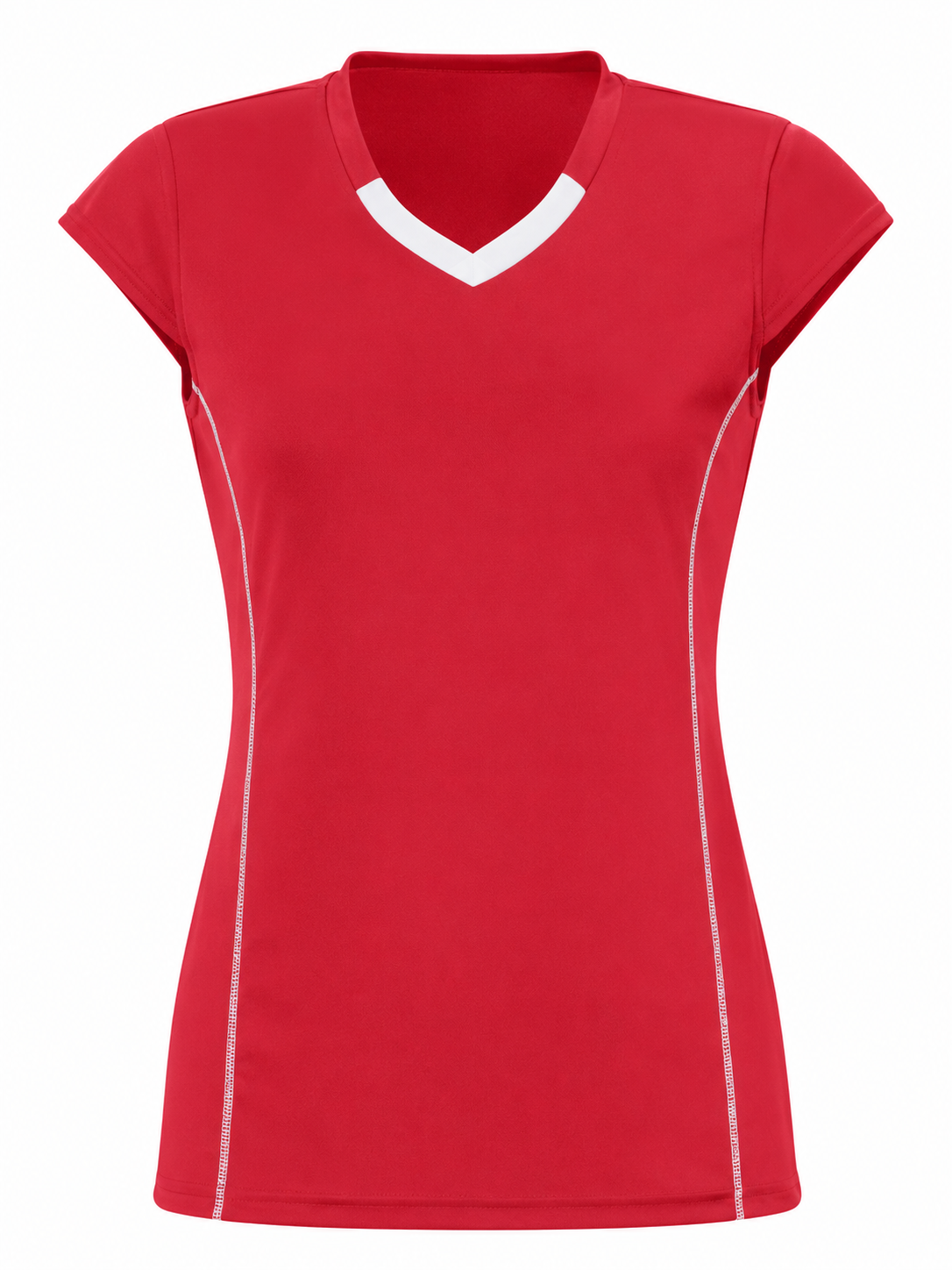 Red V-Neck Activewear Top with White Trim and Cap Sleeves