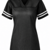 Black Mesh V-Neck Athletic T-Shirt with White Side Stripes