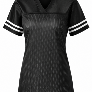 Black Mesh V-Neck Athletic T-Shirt with White Side Stripes
