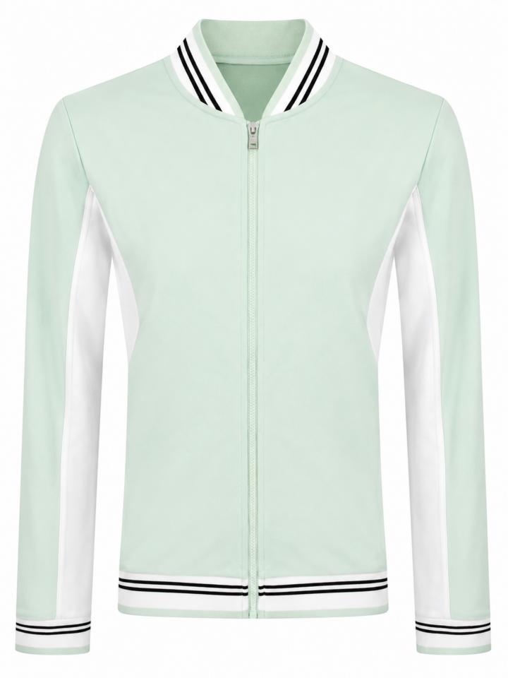 Mint Green and White Color-Block Zip-Up Track Jacket