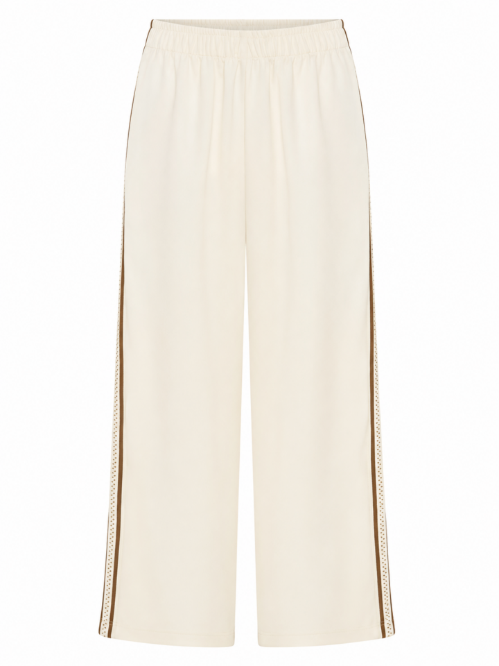 Off-White Wide-Leg Pants with Brown Side Stripes