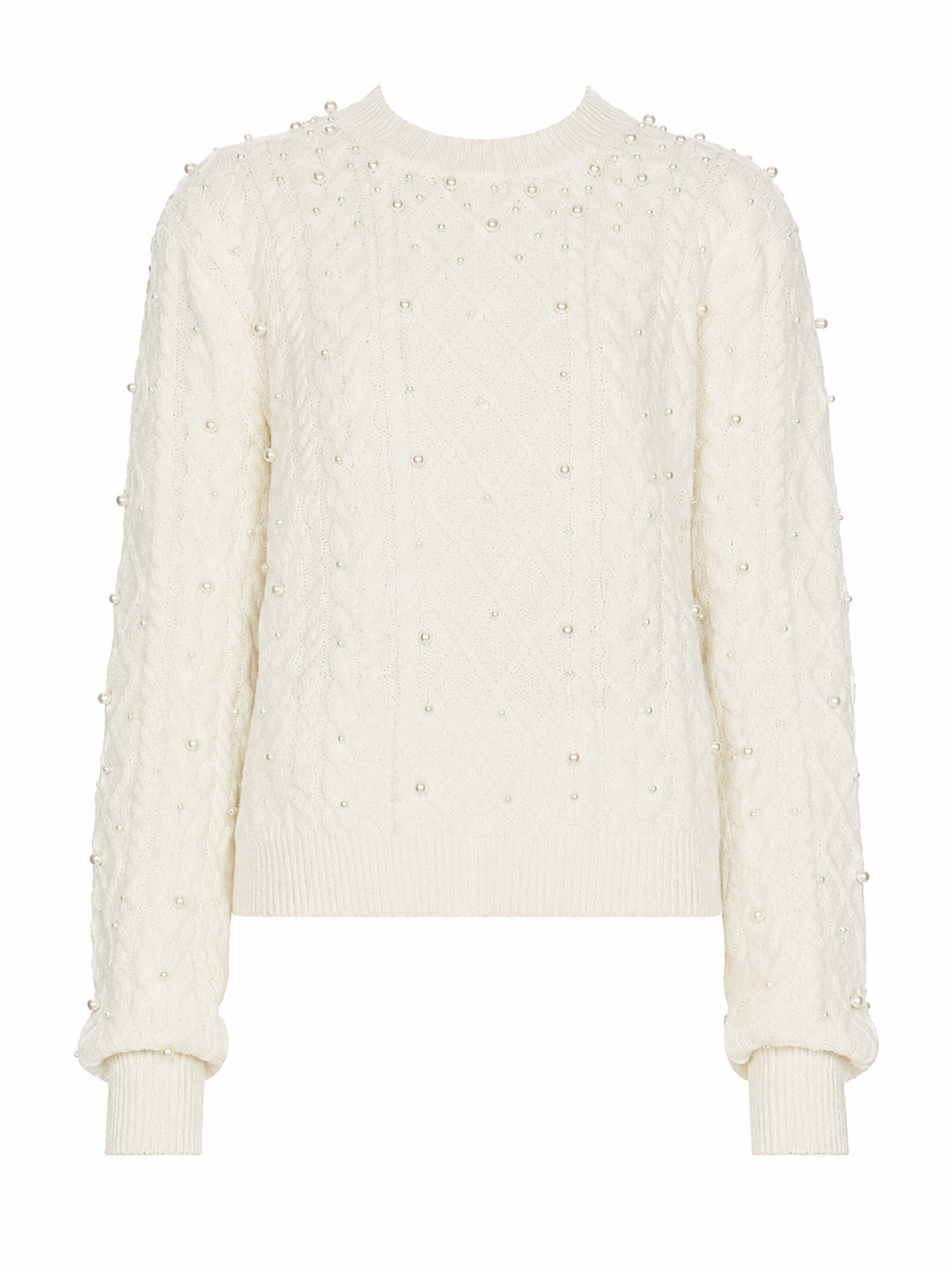 Off-White Pearl-Embellished Cable Sweater