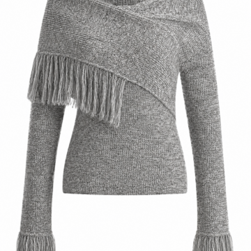 Heather Grey Off-Shoulder Fringe Knit Sweater