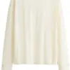 Off-White Oversized Boxy Crew Neck Top with Floral Sleeve Embroidery
