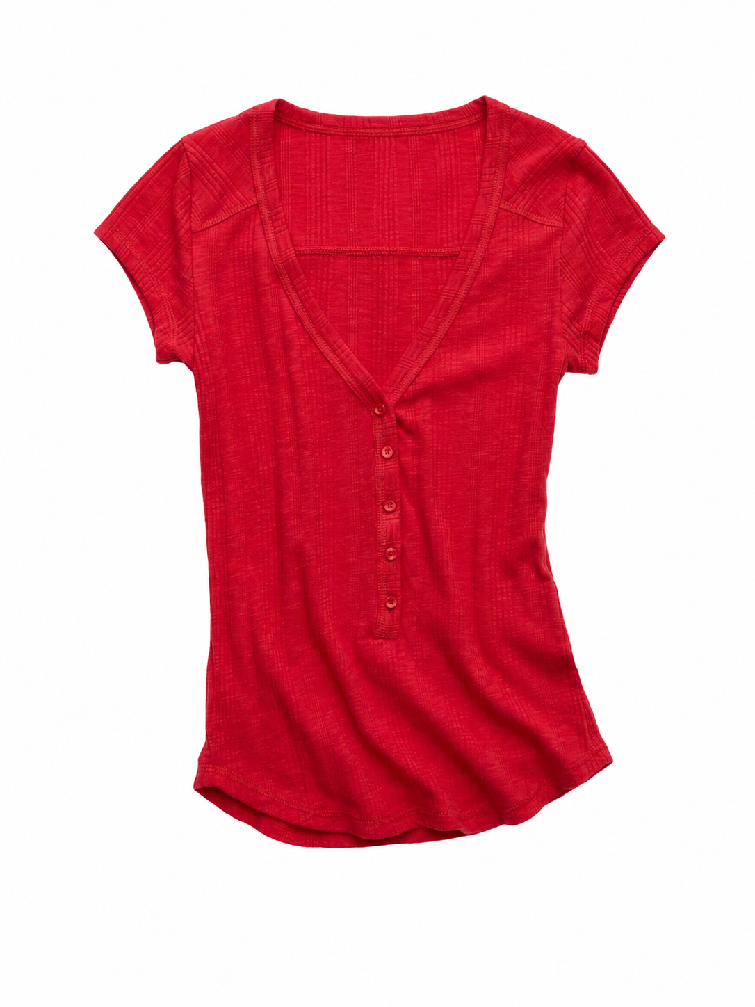 Red Heathered V-Neck Henley Top