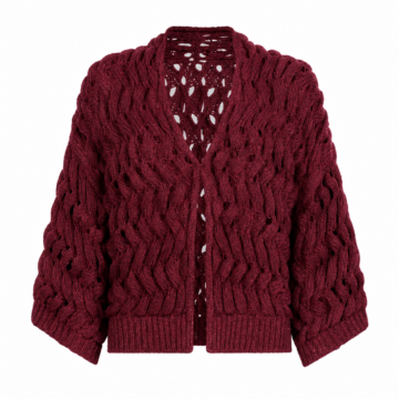 Burgundy Cable Knit Open Front Cardigan