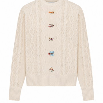 Cream Diamond Cable Knit Insect Motif Sweater