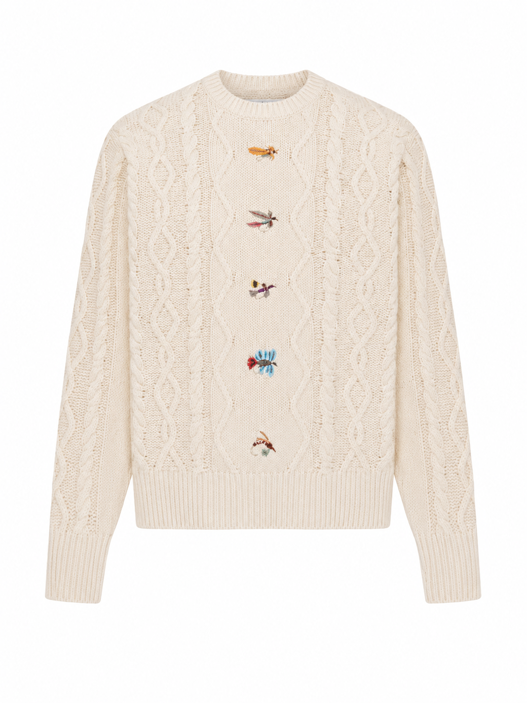 Cream Diamond Cable Knit Insect Motif Sweater