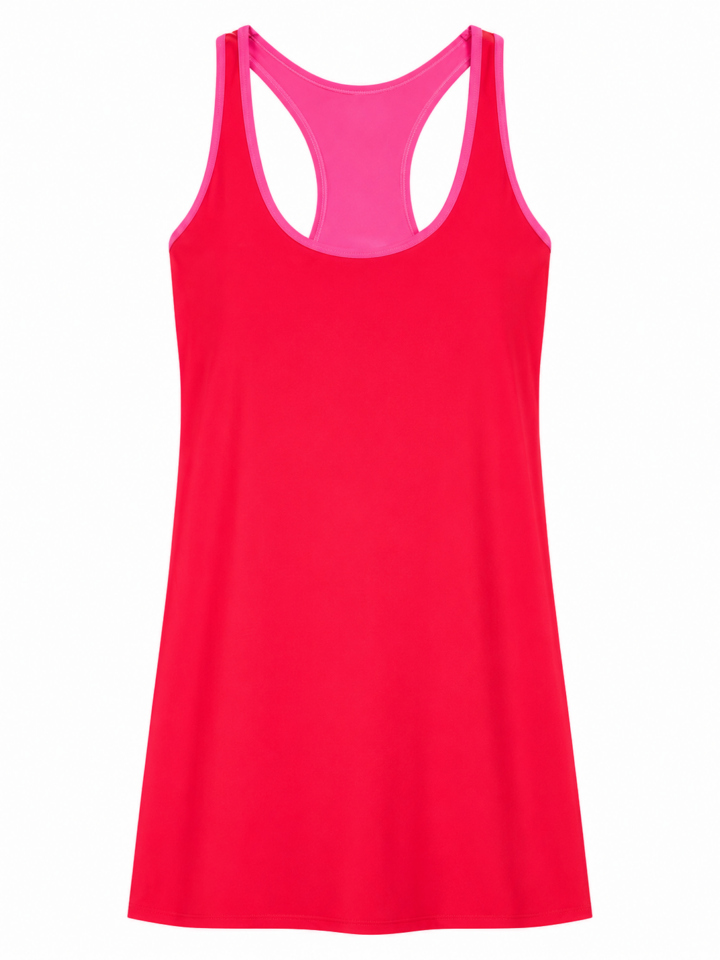 Red Sleeveless Racerback Athletic Dress with Pink Trim