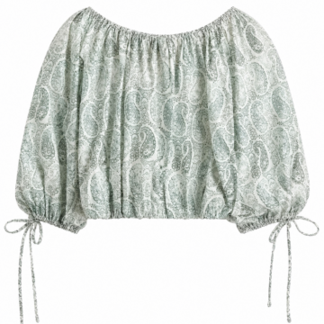 Light Green Paisley Off-Shoulder Blouson Top