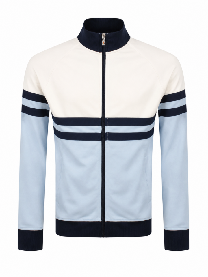 Color-Blocked White Light Blue Navy Full-Zip Track Jacket
