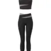 Black Racerback Sports Bra and High-Waisted Leggings Set with Grey Diagonal Stripe