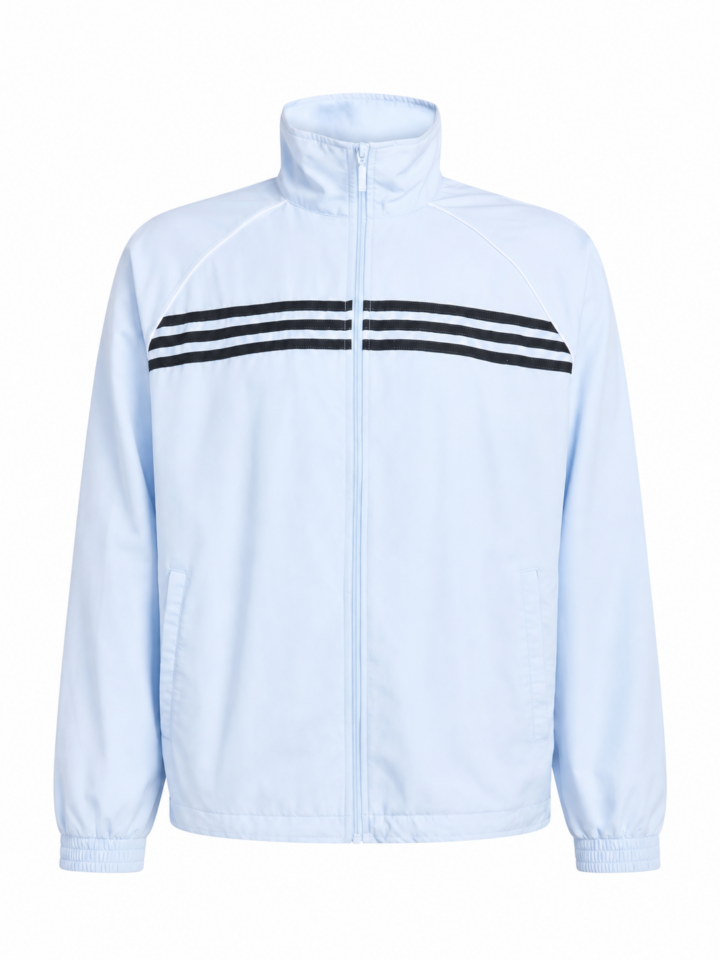 Light Blue Full-Zip Track Jacket with Black Chest Stripes