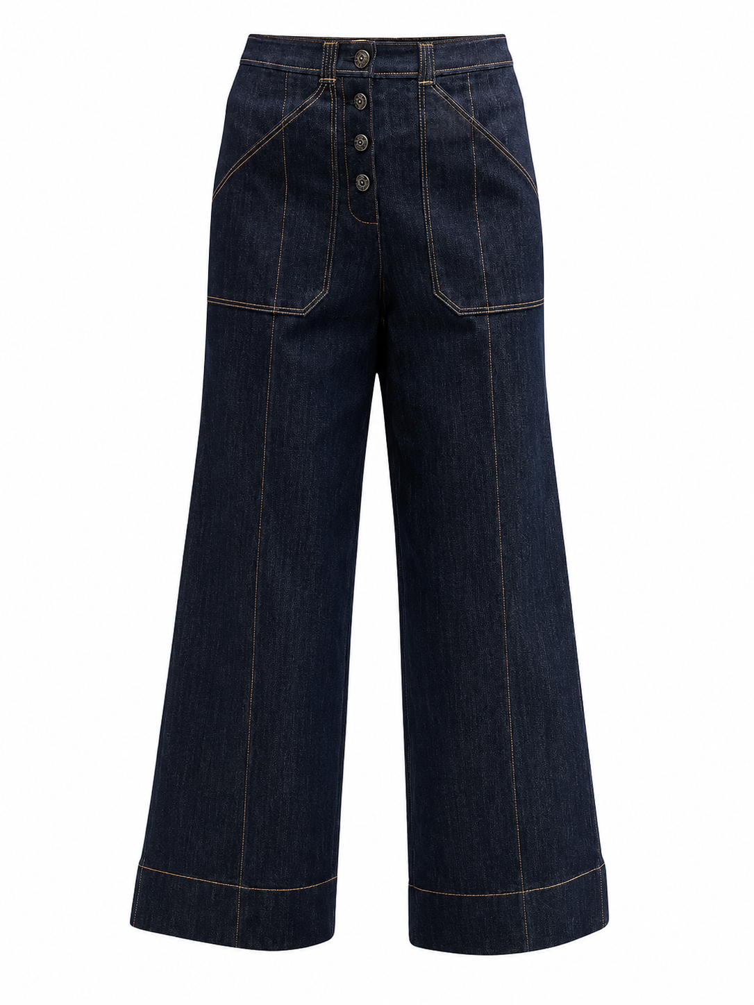 Dark Indigo High-Rise Wide-Leg Button-Fly Jeans