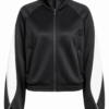 Black Full-Zip Track Jacket with White Curved Sleeve Panels