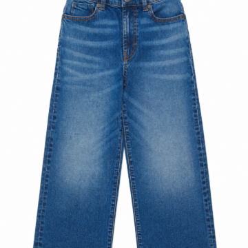Medium Wash Faded Whiskered Wide-Leg Jeans