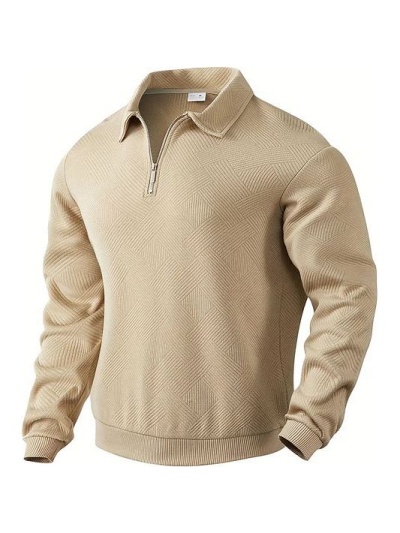 Beige Quarter-Zip Chevron Knit Pullover